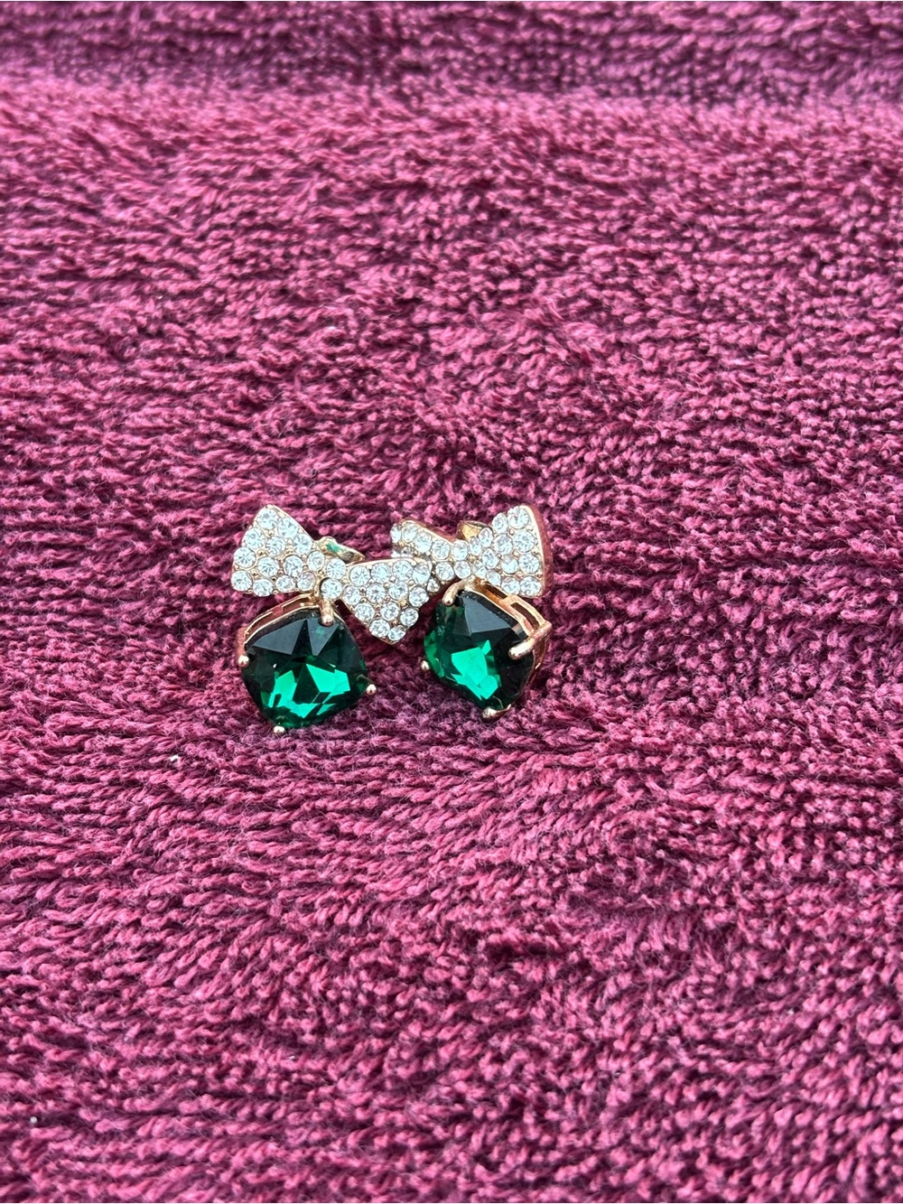 Violet and Brooks Bow Tie Crystal Stud Earrings - Green and Gold Pave Crystals